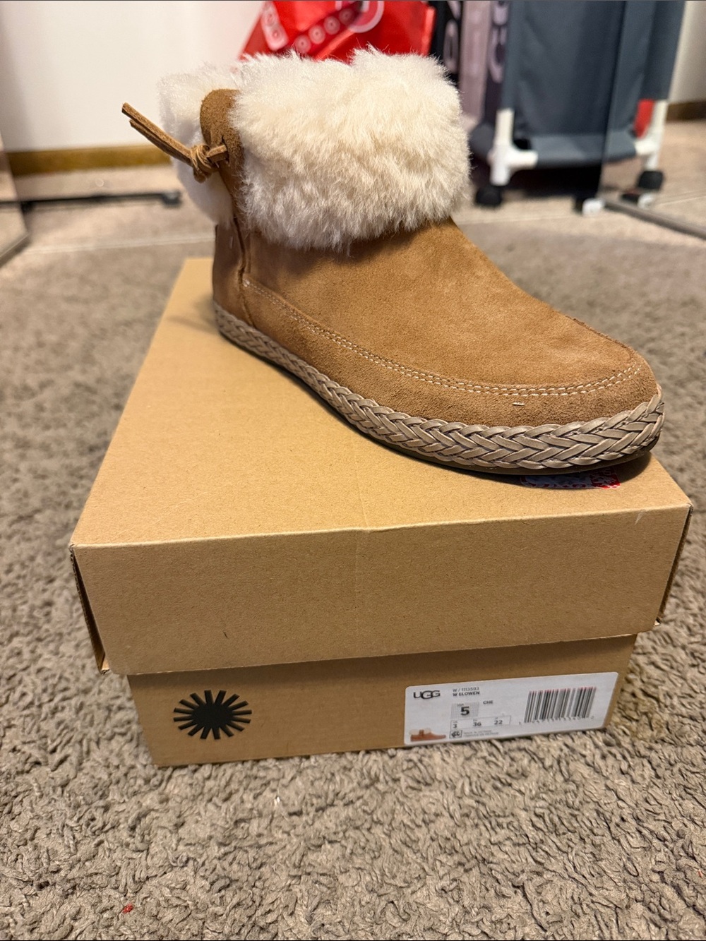 UGG women Chestnut Brown Suede Shearling Cuff Boot
